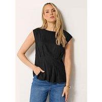 Long Tall Sally Grown On Sleeve Pleated Top - Black
