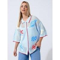 Yours Curve Crochet Shirt - Blue