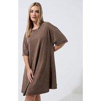 Yours Curve Acid Wash Dress - Brown