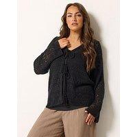 Yours Curve Crochet Tie Cardigan - Black