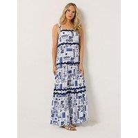 Long Tall Sally Postcard Print Ric Rac Maxi Dress - Blue