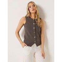 Long Tall Sally Round Neck Button Vest - Brown