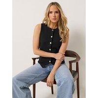 Long Tall Sally Round Neck Button Vest - Black