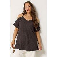 Yours Curve Textured Cold Shoulder Top - Black