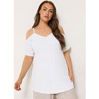 Yours Curve Textured Cold Shoulder Top - White