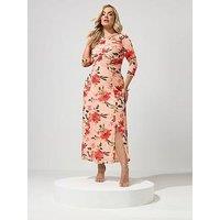 Yours Curve Floral Keyhole Dress - Orange