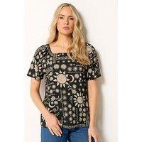 Long Tall Sally Coastal Print Square Neck Blouse - Black