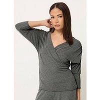Pixiegirl Petite 3/4 Sleeve Wrap Top - Black