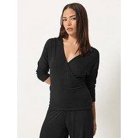 Pixiegirl Petite 3/4 Sleeve Wrap Top - Black