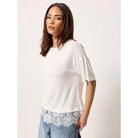 Pixiegirl Petite Lace Hem T-Shirt - White