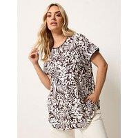 Yours Curve Rib Swing T-Shirt - Brown