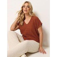 Yours Curve Bubble Textured T-Shirt - Rust Orange