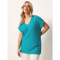 Yours Curve Bubble Textured T-Shirt - Teal Blue