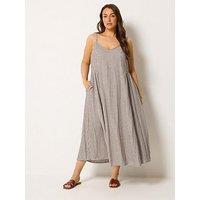 Yours Curve Stripe Print Maxi Dress - Brown
