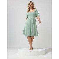 Yours Curve Panelled Skater Dress - Green