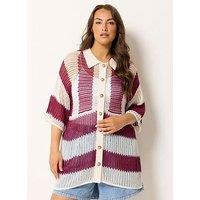 Yours Curve Striped Crochet Shirt