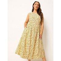 Yours Curveditsy Print Linen V Waist Midaxi Dress - Yellow