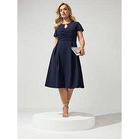 Yours Curve Keyhole Skater Dress - Blue