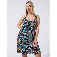 Yours Curve Printed Mini Dress - Black