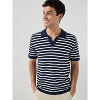 North Sails Striped Open Collar Knitted Polo Shirt - Navy
