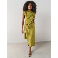 The Very Collection High Neck Draped Ruched Midi Dress - Green