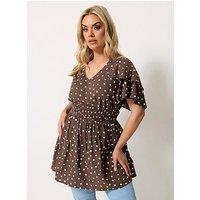Yours Curve Spot Print Flutter Sleeve Top