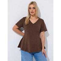 Yours Curve V Neck Corset Shaping Top - Brown