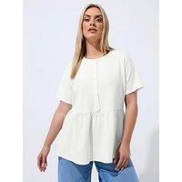 Yours Curve Button Down Peplum Top - Black