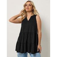 Yours Curve Notch Neck Tiered Vest - Black