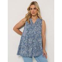 Yours Curve Notch Neck Paisley Print Tiered Vest - Blue