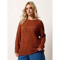 Yours Curve Pointelle Stitch Jumper - Burnt Orange