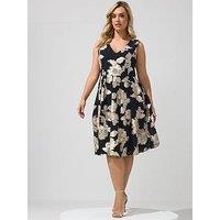 Yours Curve Flower Applique Knee Length Dress - Black