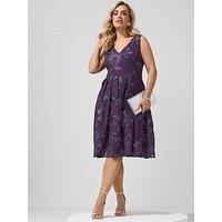 Yours Curve Flower Applique Knee Length Dress - Purple