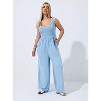 Yours Curve Shirred Chambray Jumpsuit