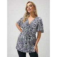 Yours Curve Angel Sleeve Knot Front Top - Black