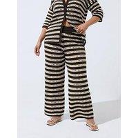 Yours Curve Knit Stripe Print Trousers - Brown