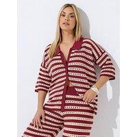 Yours Curve Stripe Knit Shirt Co-Ord - Red