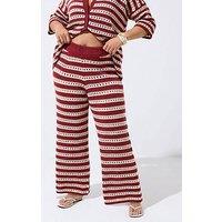 Yours Curve Stripe Knit Trousers - Red