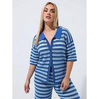Yours Curve Stripe Knit Shirt - Blue