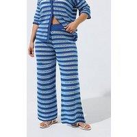 Yours Curve Stripe Knit Trouser - Blue
