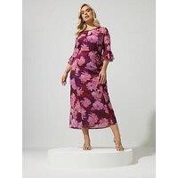 Yours Curve Floral Mesh Keyhole Dress - Red