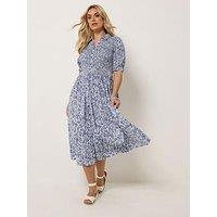Yours Curve Shirred Short Sleeve Maxi Dress - Blue
