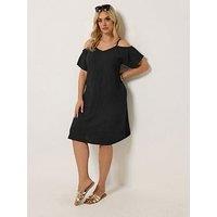 Yours Curve Textured Cold Shoulder Dress - Black