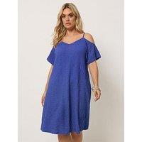 Yours Curve Textured Cold Shoulder Dress - Blue