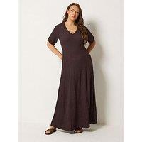 Yours Curve Textured Maxi Dress - Brown