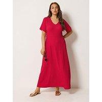 Yours Curve Textured V-Neck Maxi Dress - Red