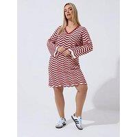 Yours Curve Crochet Stripe Dress - Red