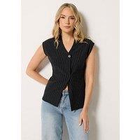 Long Tall Sally Pinstripe Button Top - Black
