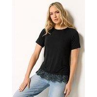 Long Tall Sally Lace Hem T-Shirt - Black