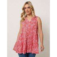 Yours Curve Notch Neck Paisley Print Tiered Vest